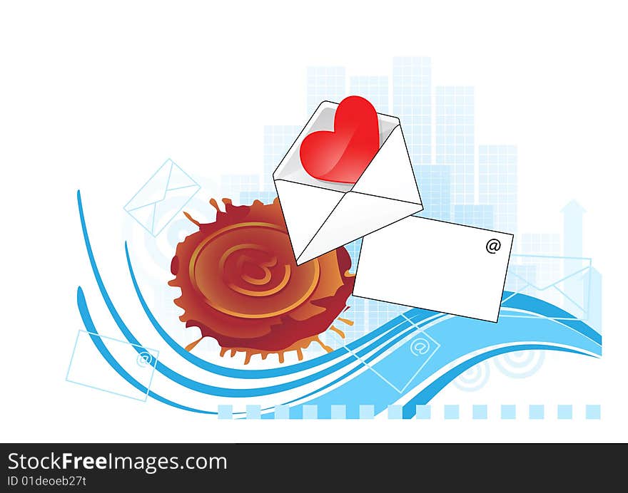 Design element with envelope and heart on a white background. Raster version. There is in addition a vector format (EPS 8). Design element with envelope and heart on a white background. Raster version. There is in addition a vector format (EPS 8).