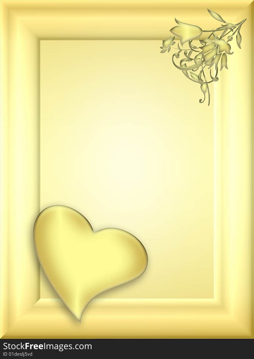 Frame or card with flower and heart. Frame or card with flower and heart