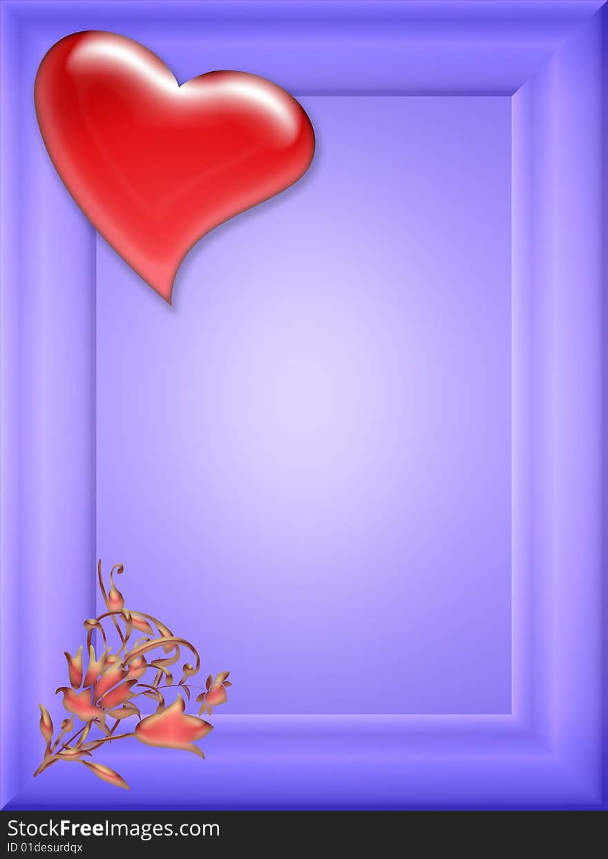 Frame or card with flower and heart. Frame or card with flower and heart