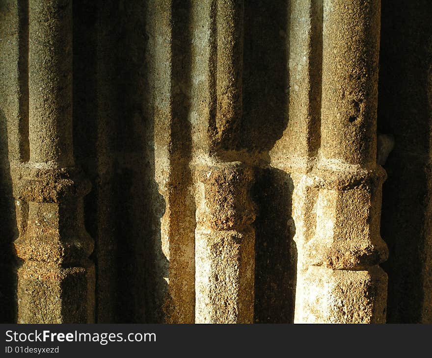 Attached stone columns of archway to church porch. Attached stone columns of archway to church porch