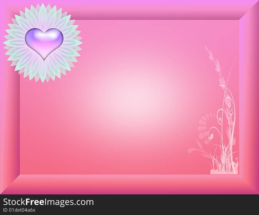 Frame or card with flower and heart. Frame or card with flower and heart