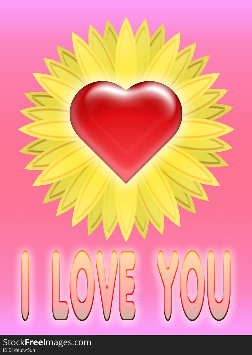 Heart with flower on soft background with written i love you. Heart with flower on soft background with written i love you