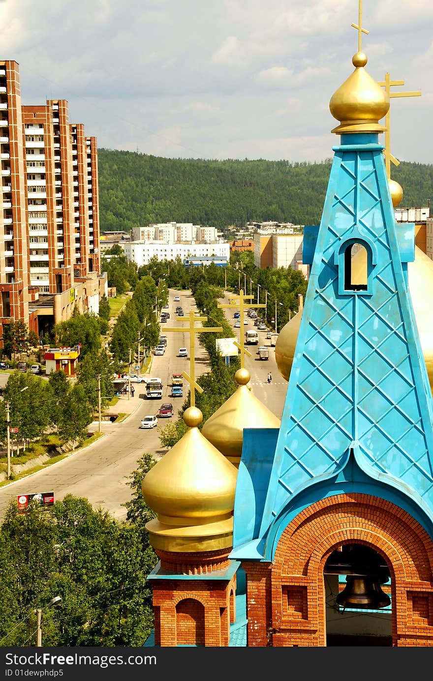 russian church in one of the small borough east siberia. russian church in one of the small borough east siberia