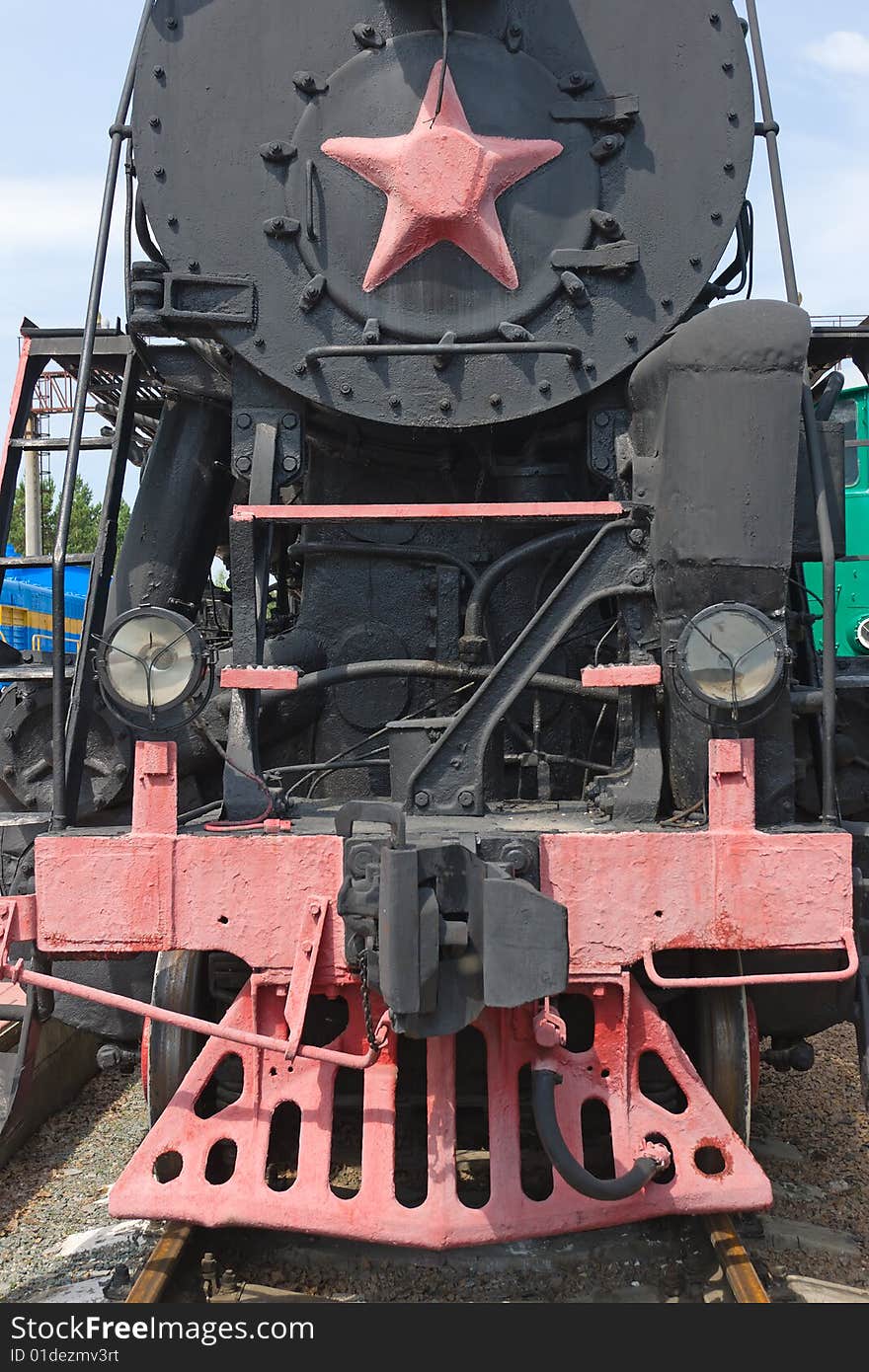 Old fashioned black stream locomotive