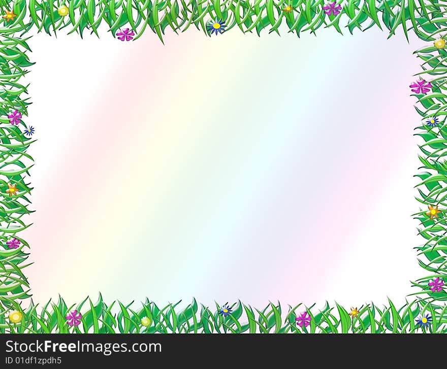 Green floral frame with rainbow background. Green floral frame with rainbow background