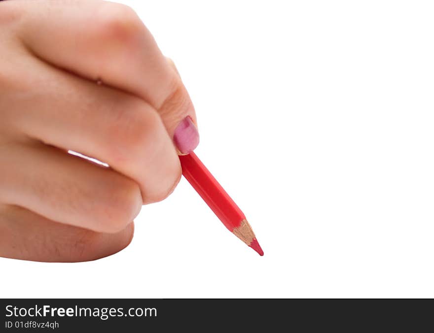 Woman hand holding pencil isolated on white. Woman hand holding pencil isolated on white.