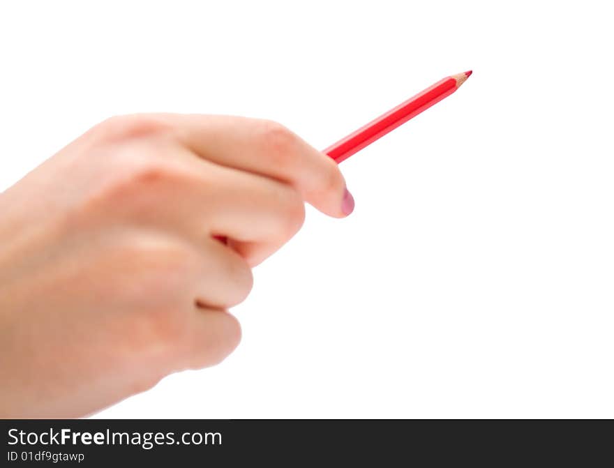 Woman hand holding pencil isolated on white. Woman hand holding pencil isolated on white.