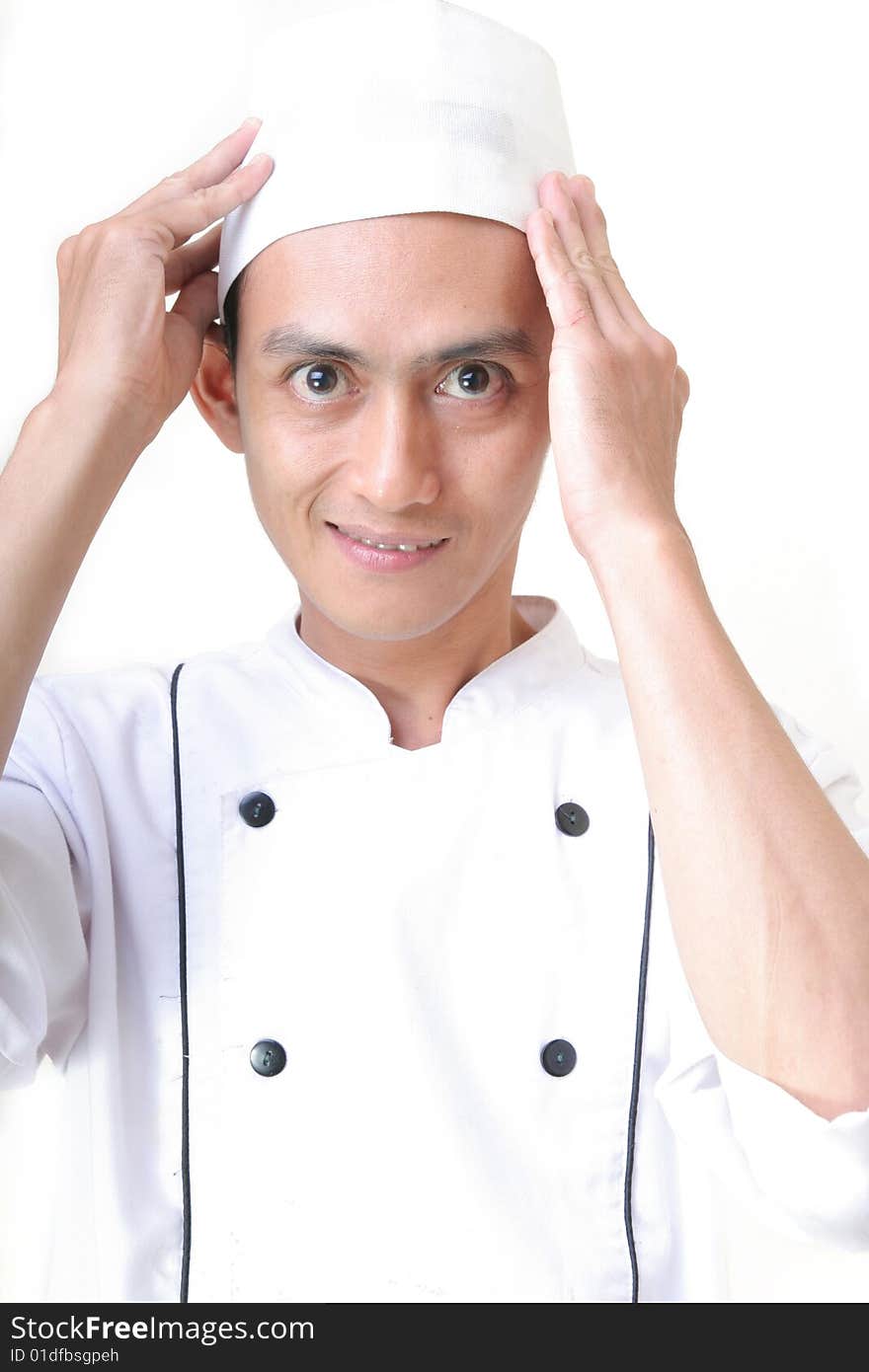 Chef smiling on white background