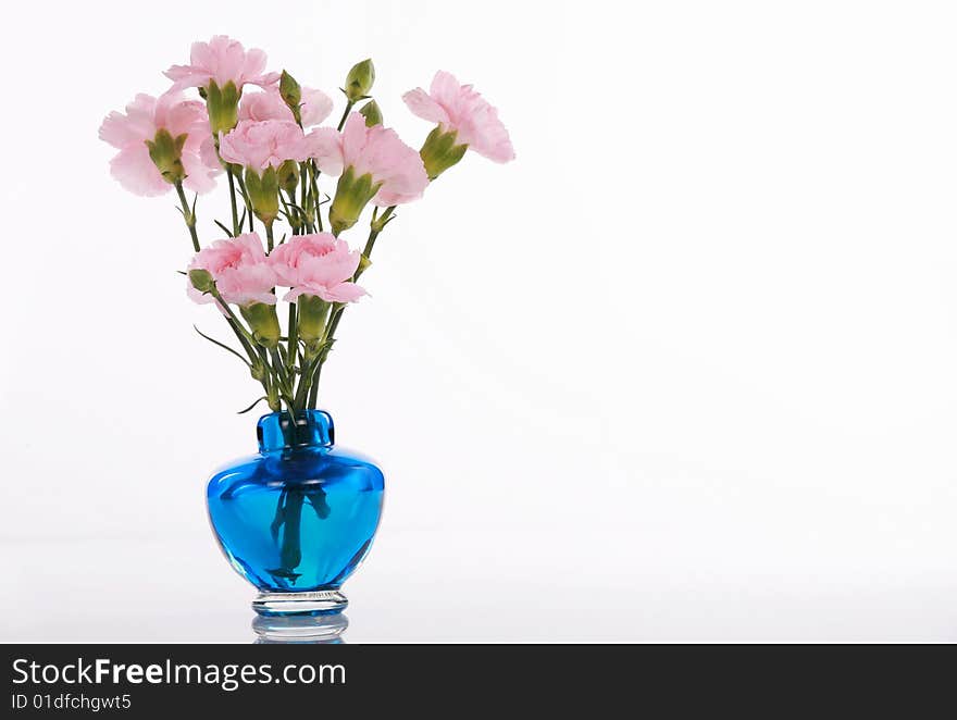 Pink Carnations In Blue Vase