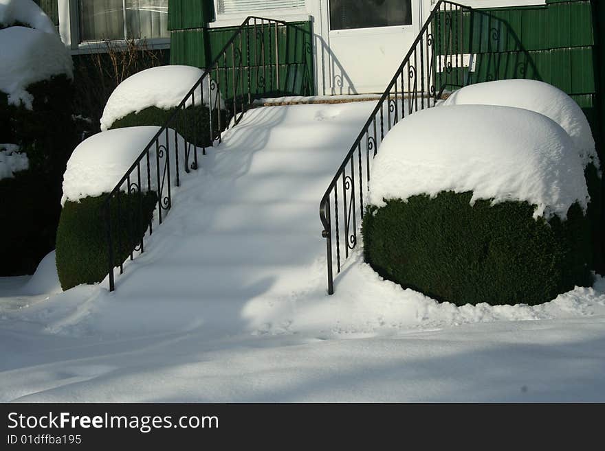 Snowy entrance in a sunny day