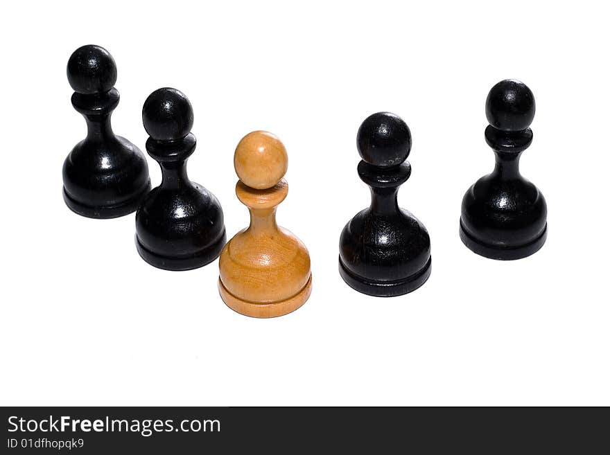 Leadership concept. Chess figures bishops. Isolated on a white background. Studio work.