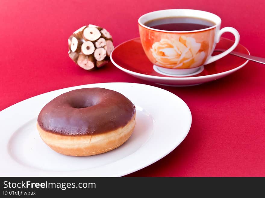 A fresh Coffee with donut