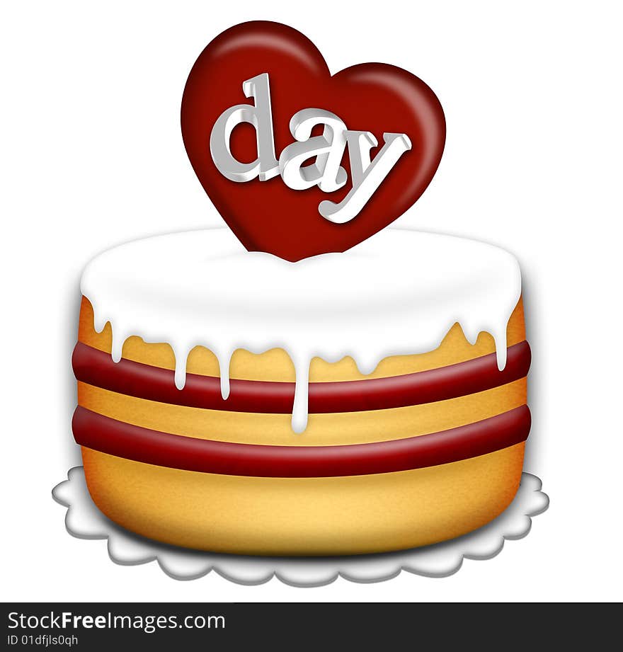 Valentines Day cake, illustration on white background