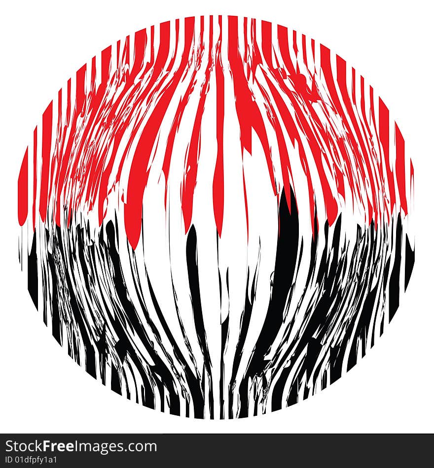 An illustrated black and red magnified bar code design