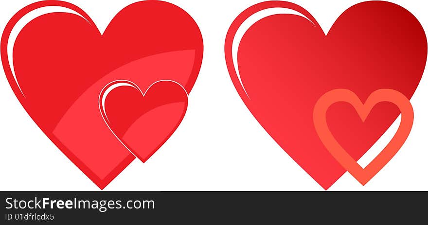 Heart icons set with two red hearts