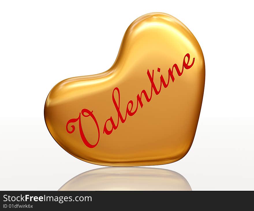 3d golden heart, red letters, text - Valentine, isolated. 3d golden heart, red letters, text - Valentine, isolated