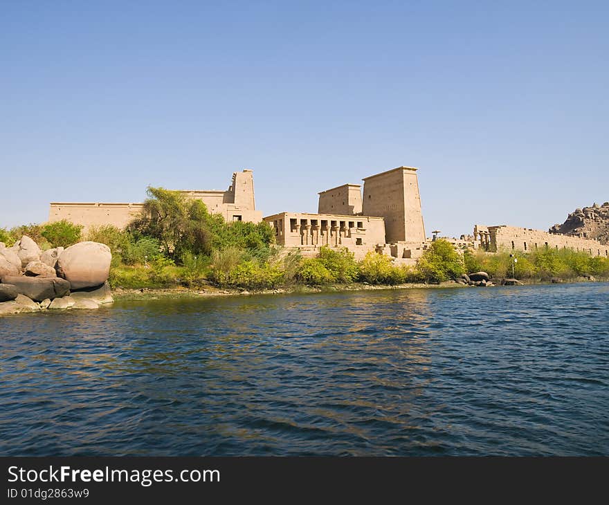 View of Philae Island from a boat on Nasser lake. Egypt series. View of Philae Island from a boat on Nasser lake. Egypt series