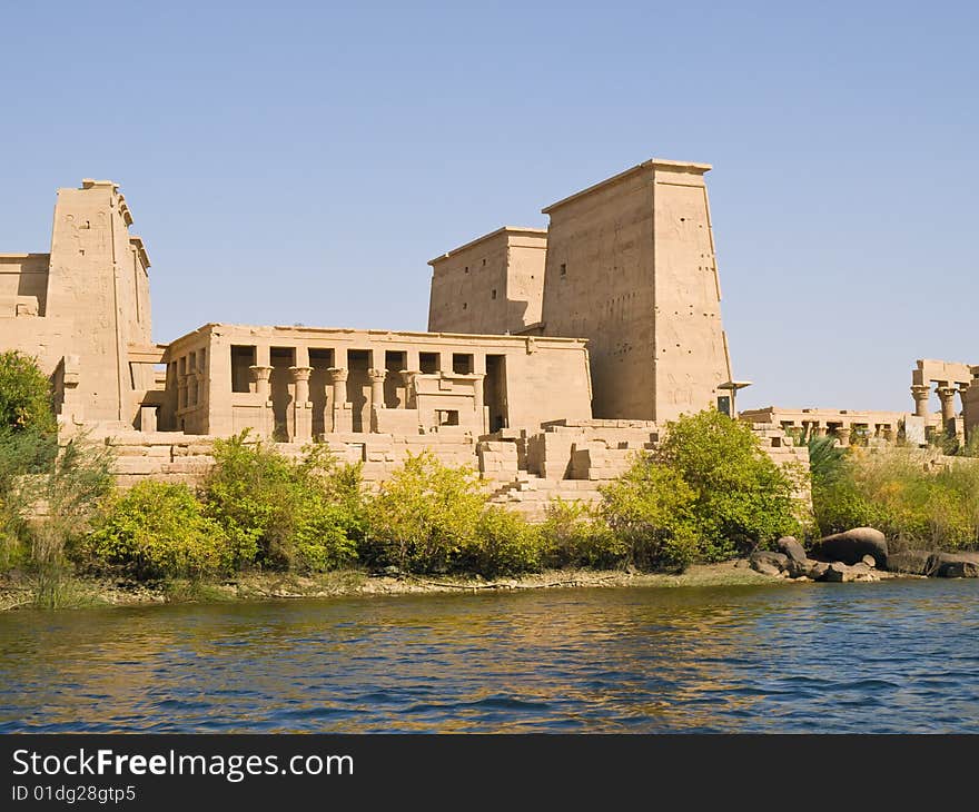 View of Philae Island from a boat on Nasser lake. Egypt series. View of Philae Island from a boat on Nasser lake. Egypt series