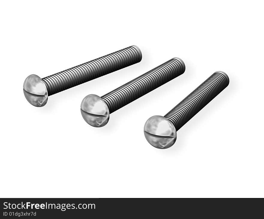 Metal chrome bolts isolated on white