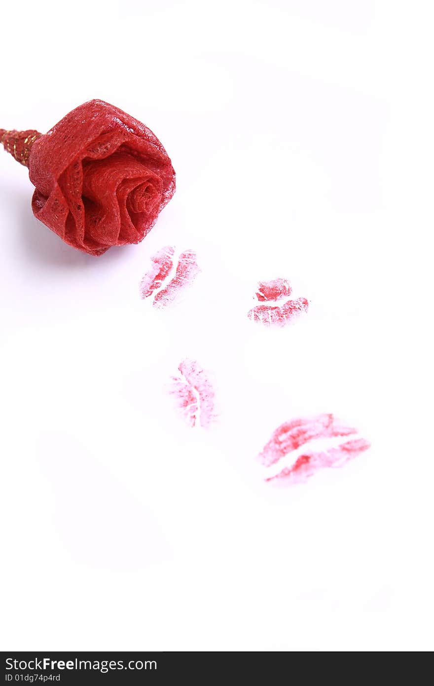 Rose With Several Red Lipstick Kisses