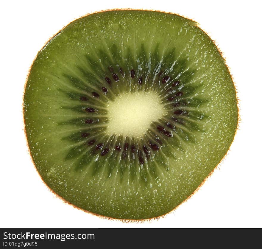 Sappy half of kiwi, isolated on white background. Sappy half of kiwi, isolated on white background