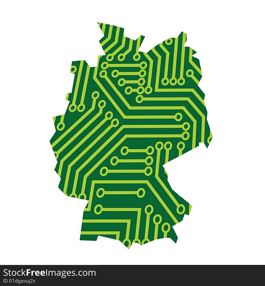 Contour of Germany filled with the pattern of circuit board. Contour of Germany filled with the pattern of circuit board