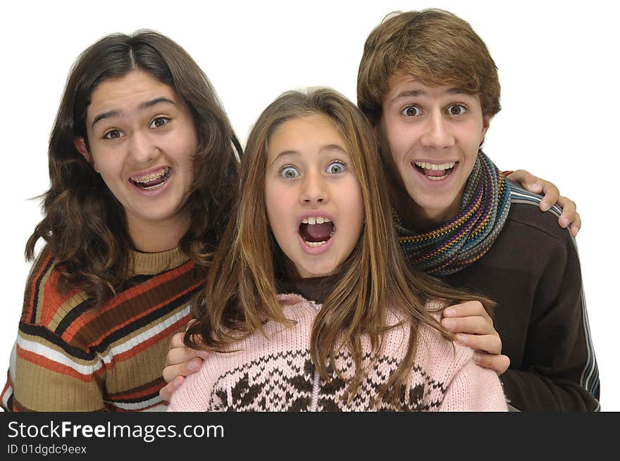 Happy young people isolated against a white background. Happy young people isolated against a white background