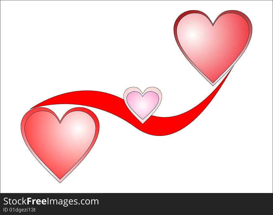 Two large hearts and one little heart on a white background. Two large hearts and one little heart on a white background.