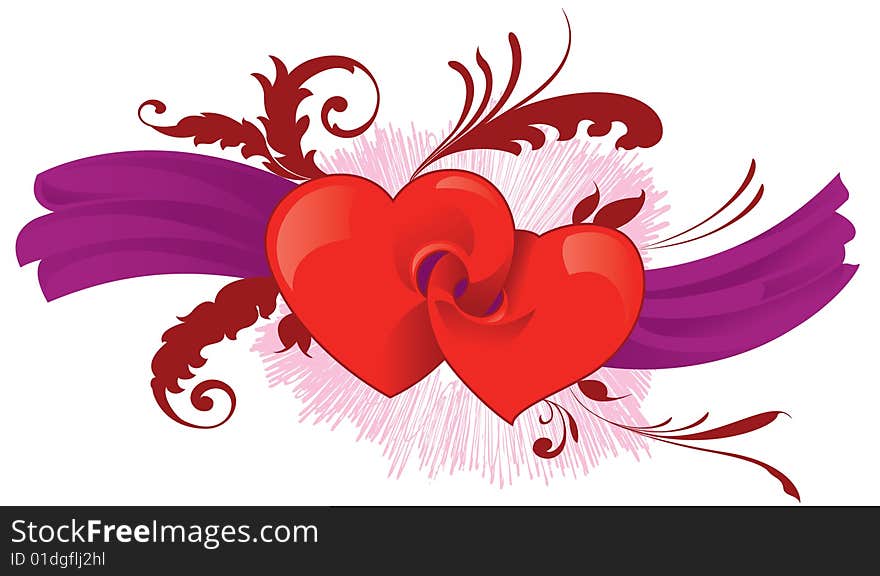 Vector illustration of two hearts with floral ornamentals. Vector illustration of two hearts with floral ornamentals