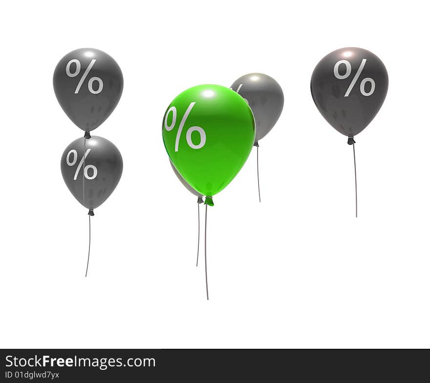 Balloons with percent symbols - isolated on white