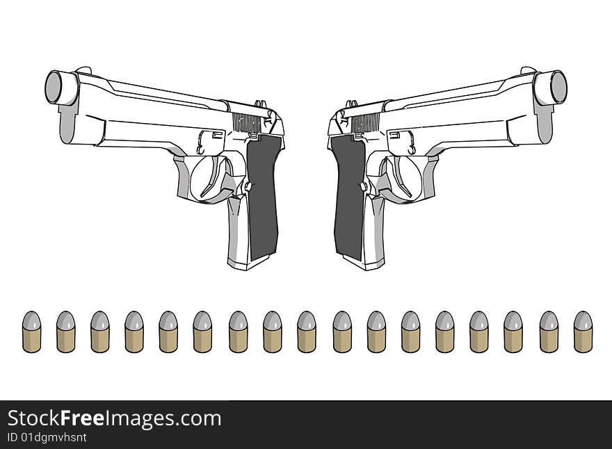 Guns with ammunition - illustration on white background (with vector EPS format)