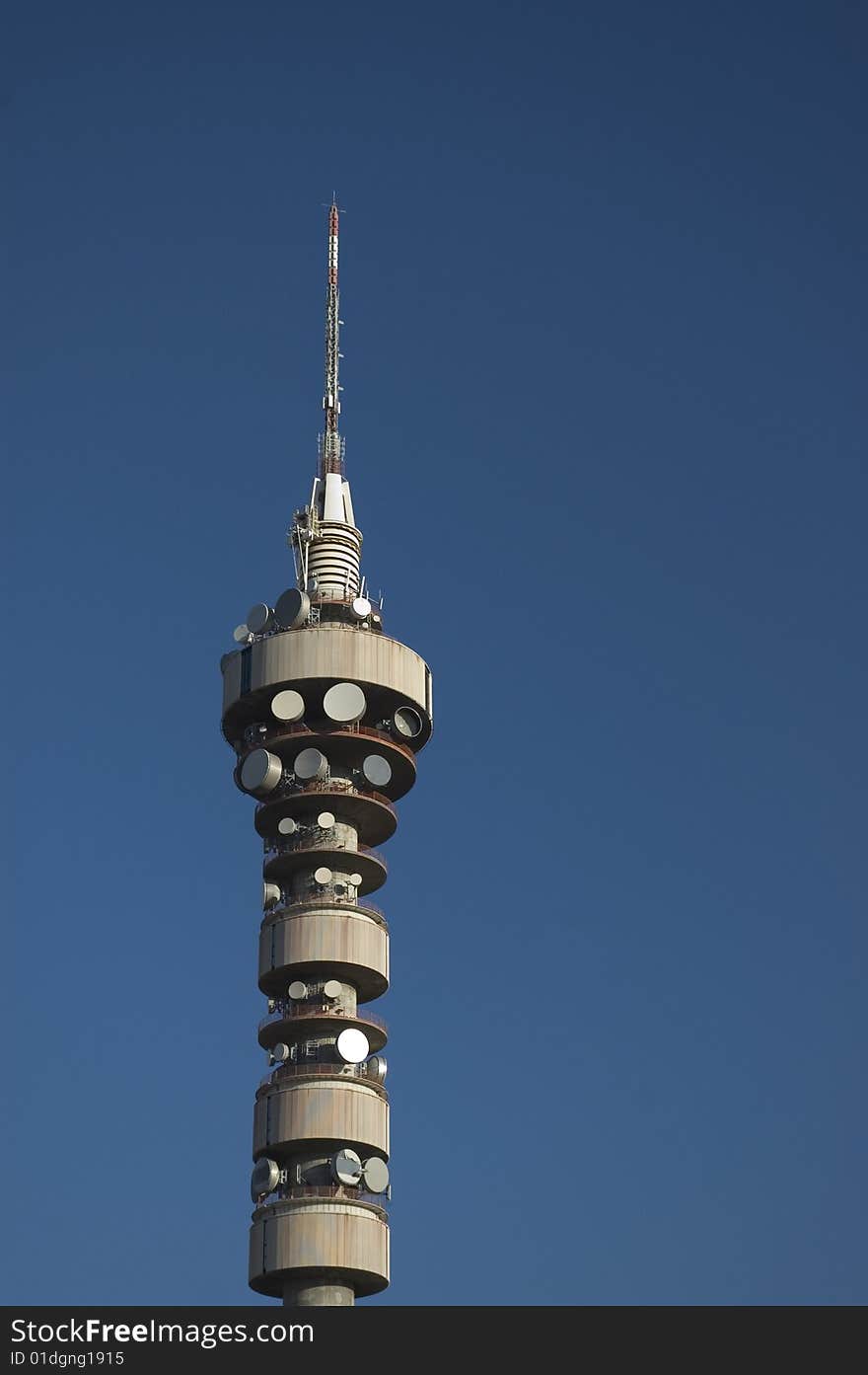 Communication antenna tower in blue sky