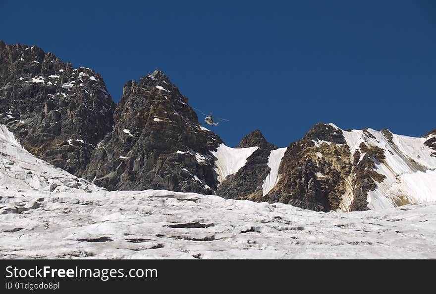 Helicopter in the mountains