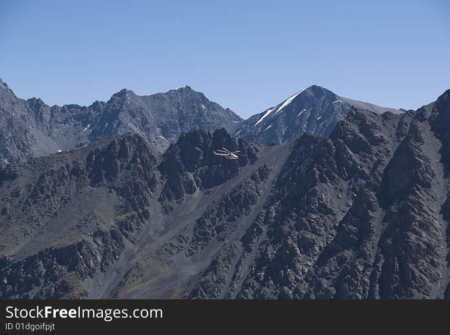 Helicopter in the mountains