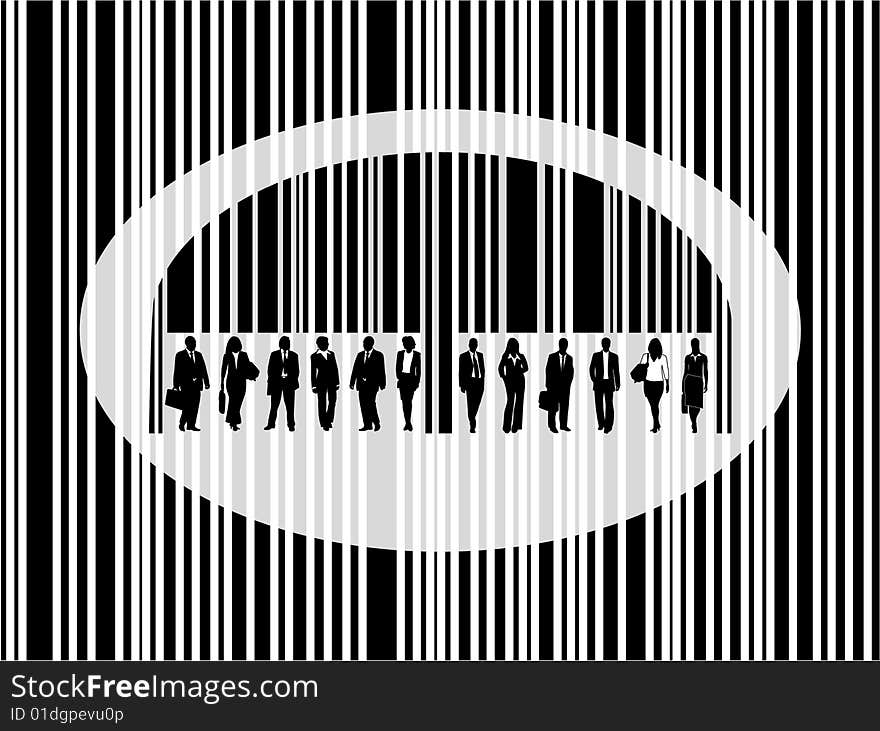 Illustration of barcode and people. Illustration of barcode and people