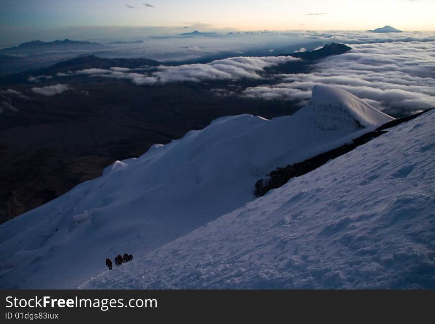 An expedition on its way up to the summit. An expedition on its way up to the summit