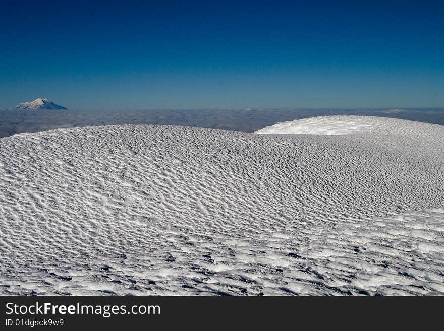 An untouched ice field on the summit of cotopaxi