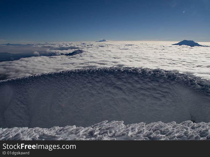 A white field of snow on top of the world. A white field of snow on top of the world