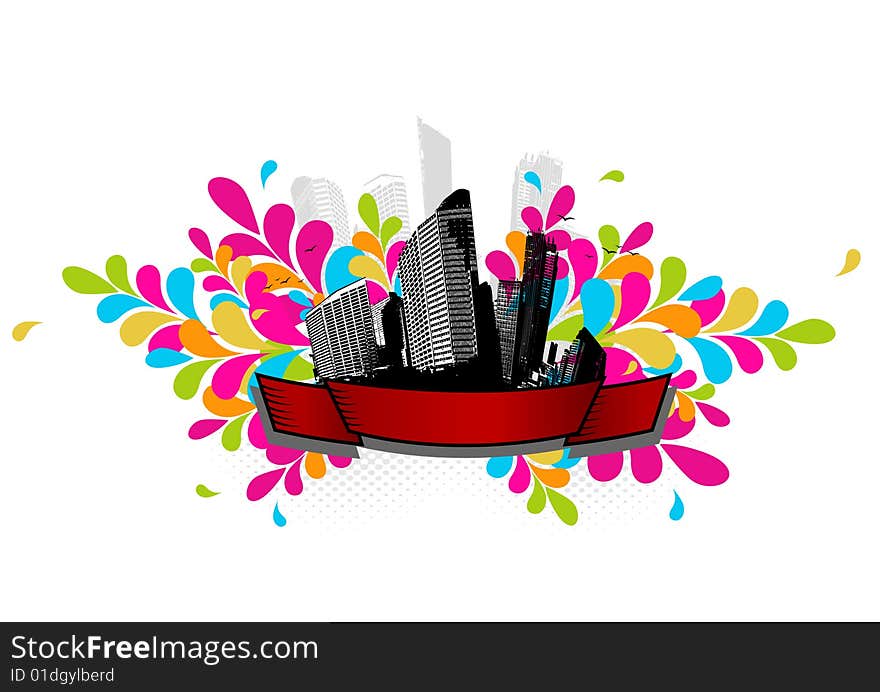 Abstract illustration with city. Vector