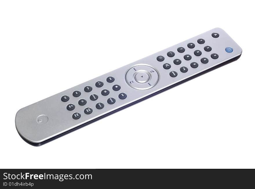 silver remote control on white background