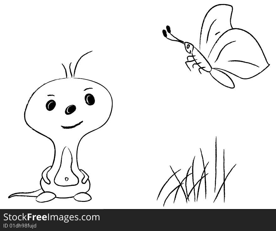 Illustration Of A Baby Alien With Butterfly