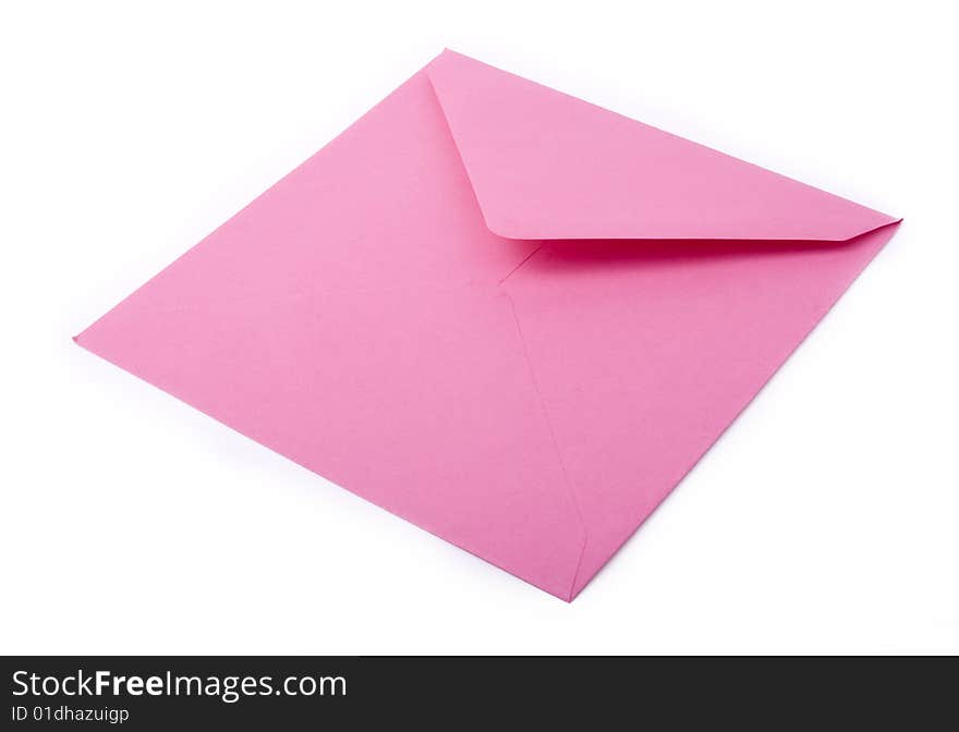 Pink envelope on a white background