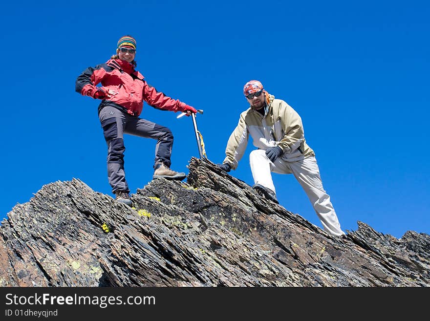 Hiker in the Caucasus mountains