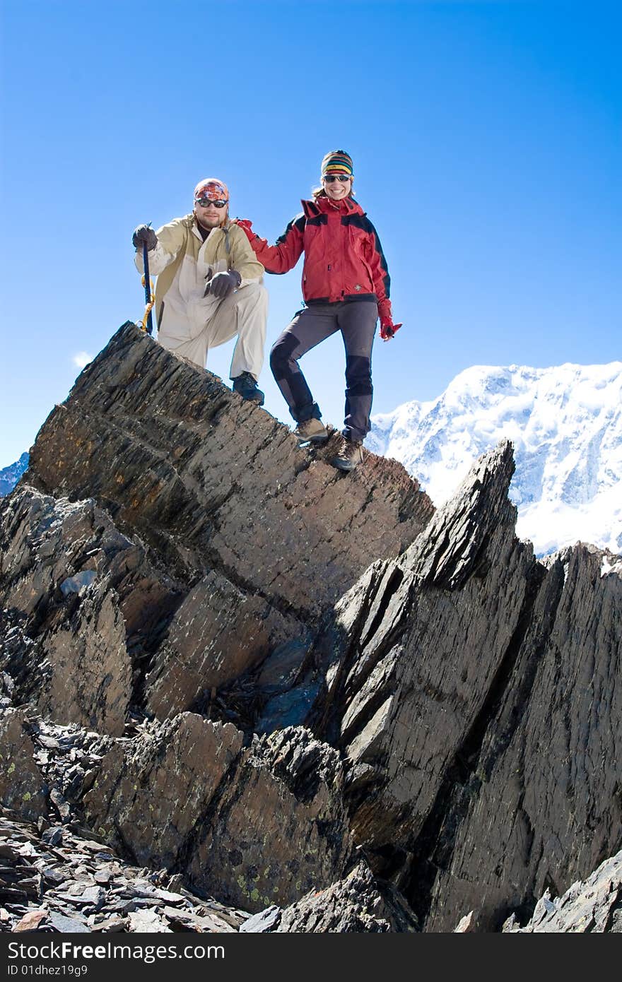 Hiker in the Caucasus mountains