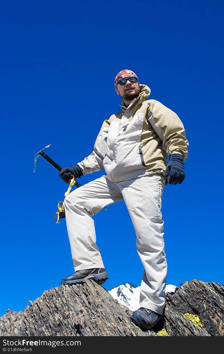 Hiker in the Caucasus mountains