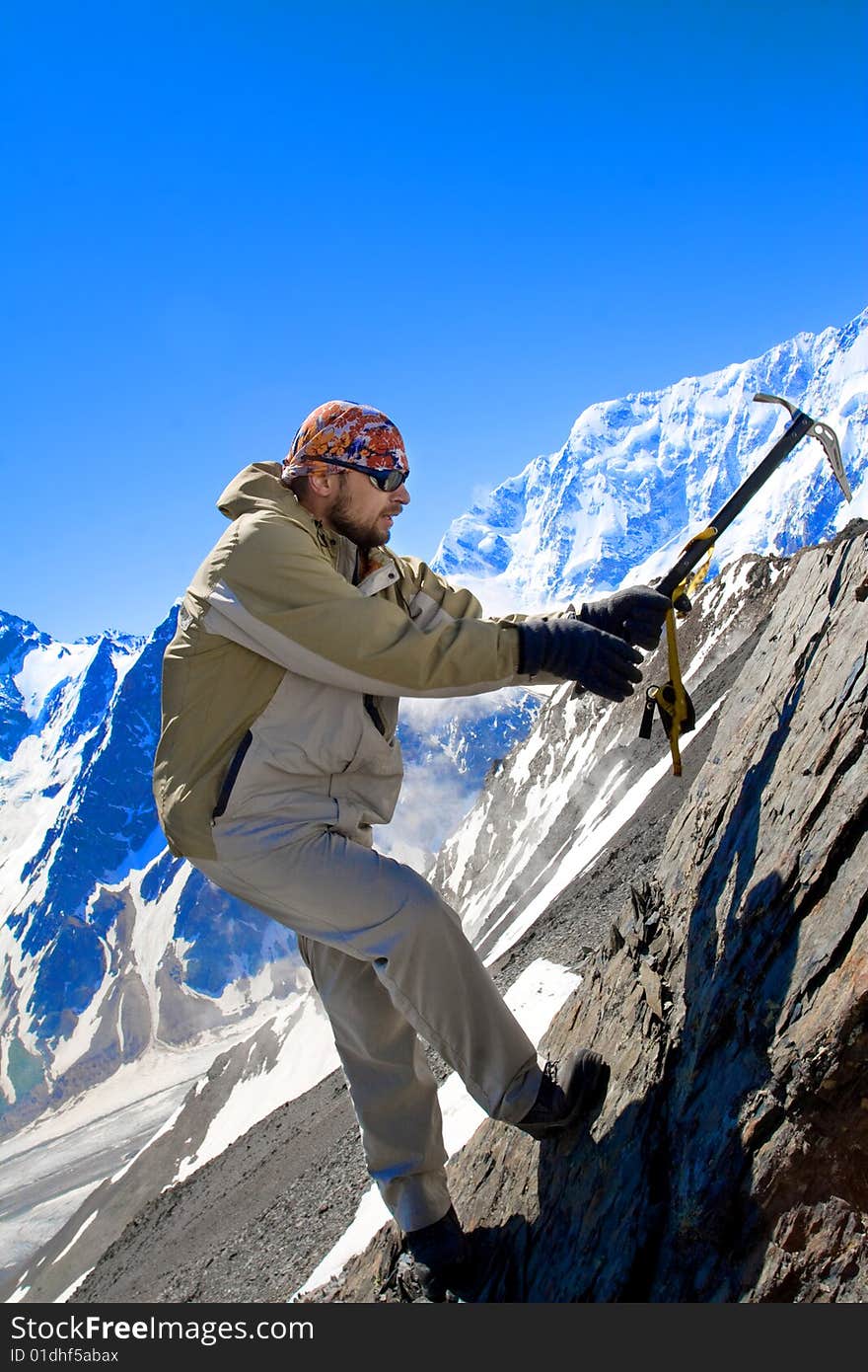 Hiker in the Caucasus mountains