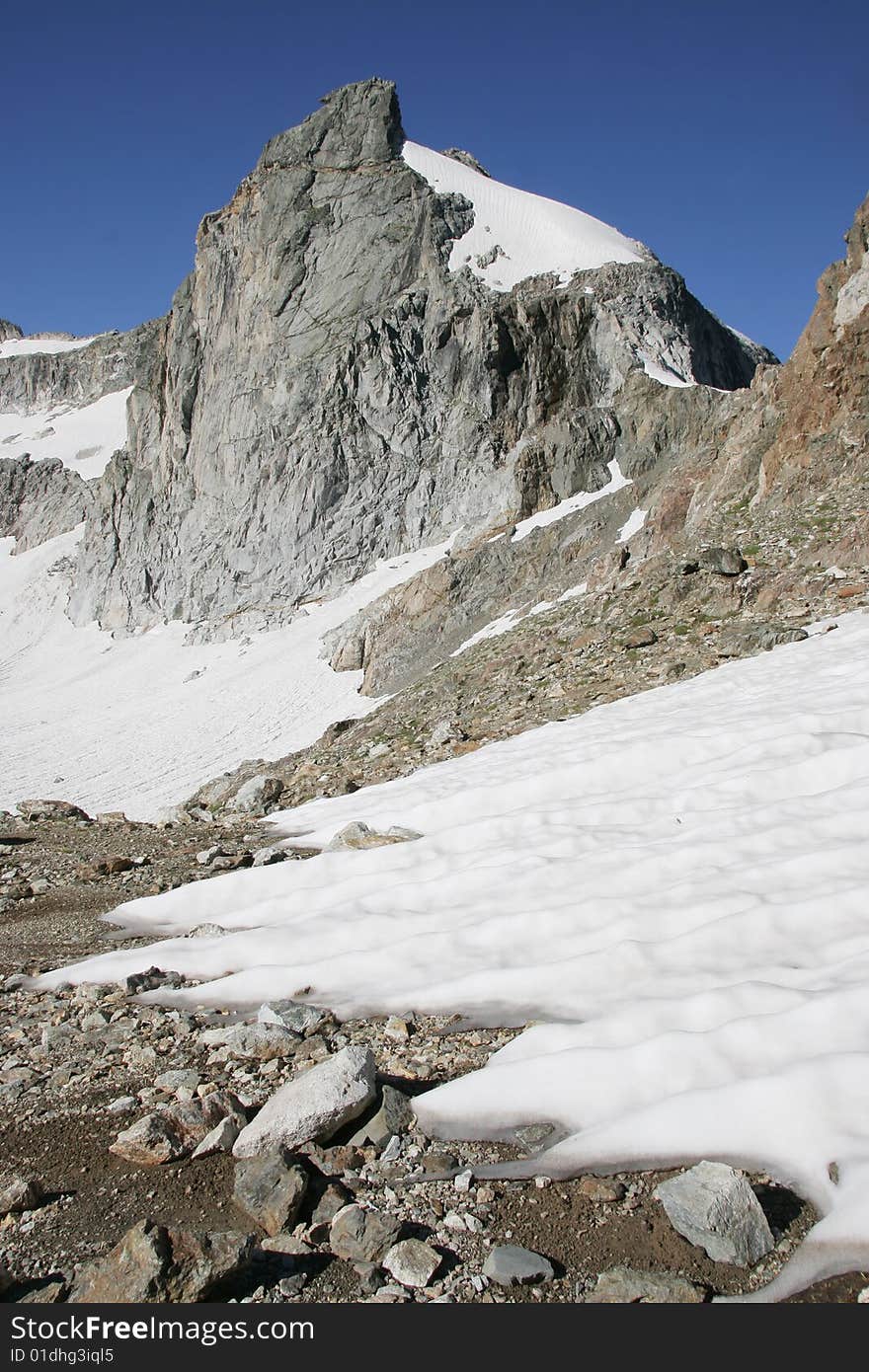 Caucasus mountain, snow top, dombai