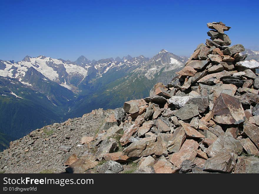 Caucasus mountain, snow top, dombai