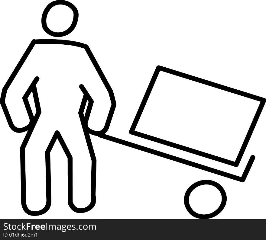 Vector illustration of cartoon porter holding a suitcase