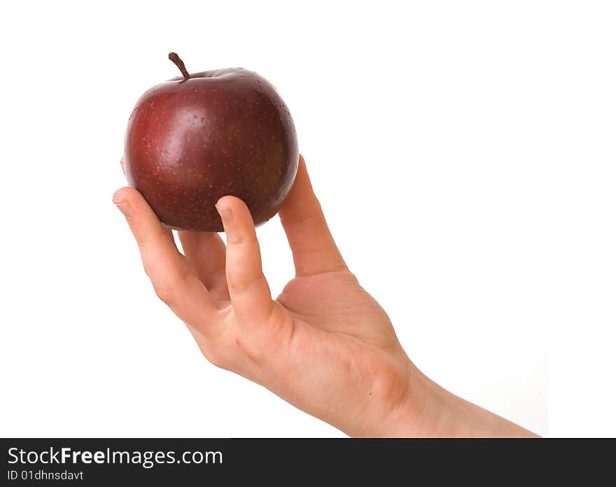 Girl's hand with apple  isolated on white background